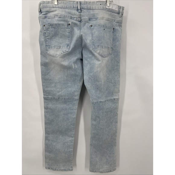 WT02 Jeans Mens 40x31 Blue Acid Wash Stretch Urban Streetwear Straight Fit Distr - Picture 2 of 9